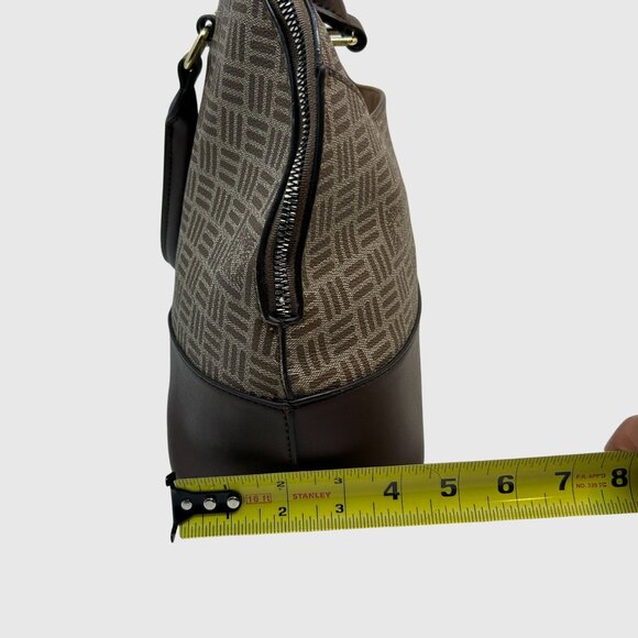 Anne Klein Brown & Beige Geometric Satchel Handbag With Detachable Strap - Picture 5 of 10